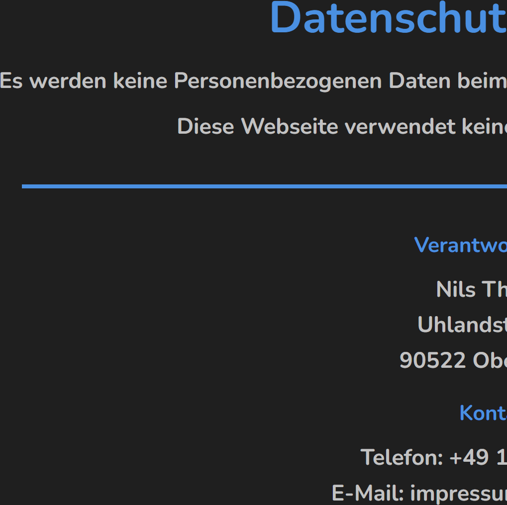 Linke Seite der Datenschutzerklärung
